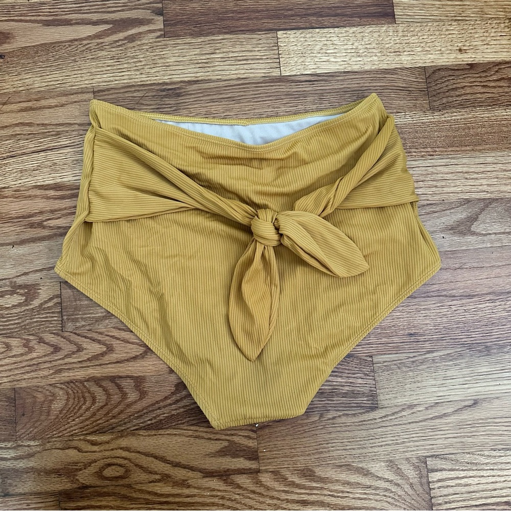 Kortni Jeane Mustard High-Waisted Swim Bottoms
